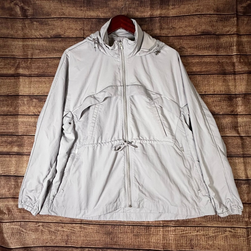 Athleta Womens Rain to Shine Lilac Hooded Windbreaker Jacket Drawstring Waist S‎